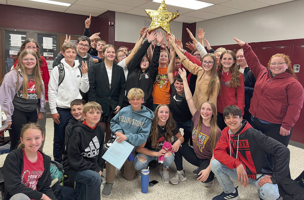 BOONE CENTRAL Middle School speech team celebrates their win at the Norfolk Junior High Tournament last Friday.
